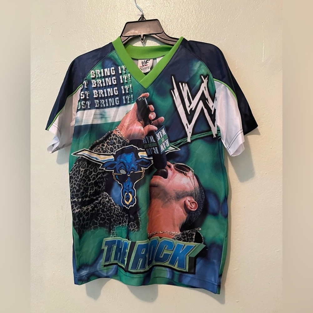 WWF The Rock Wrestling Jersey Tee Shirt Size 10/12